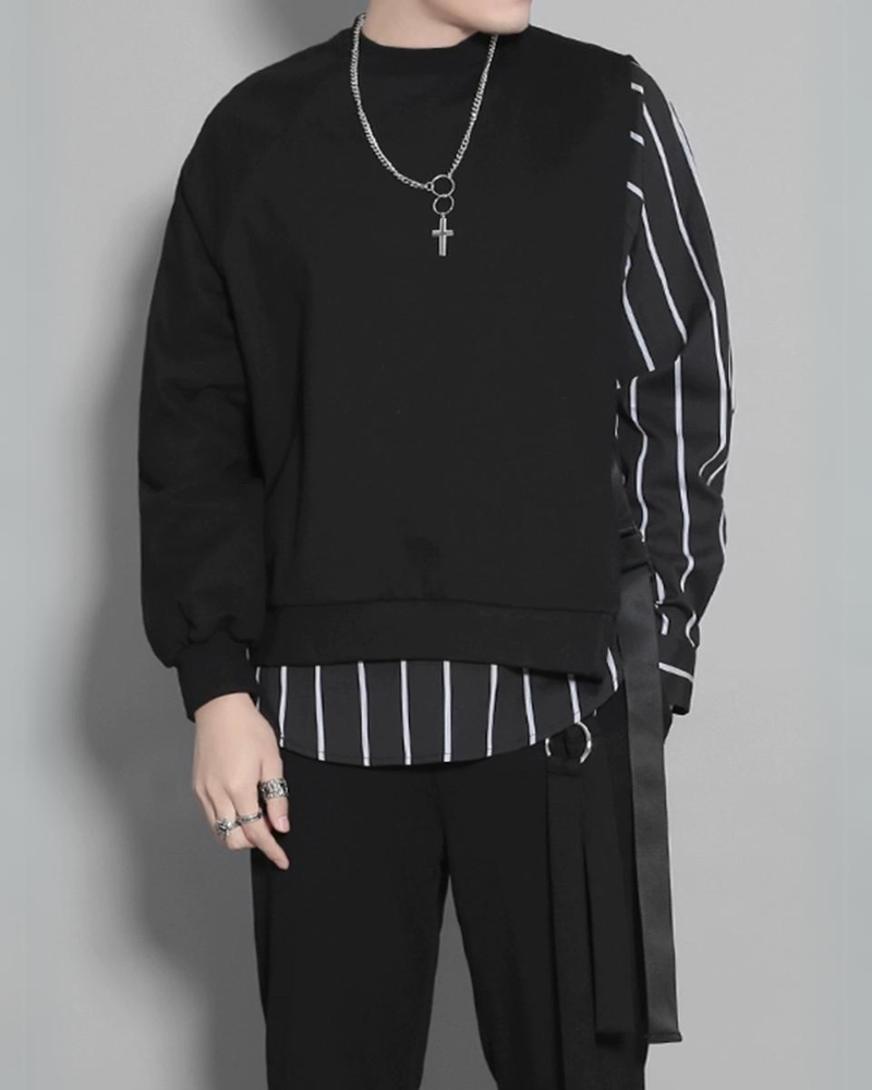 Color Block Ribbon Sweatshirt - techwear sweatshirt - Color Block Ribbon Sweatshirt for Comfortable Layering - View 2