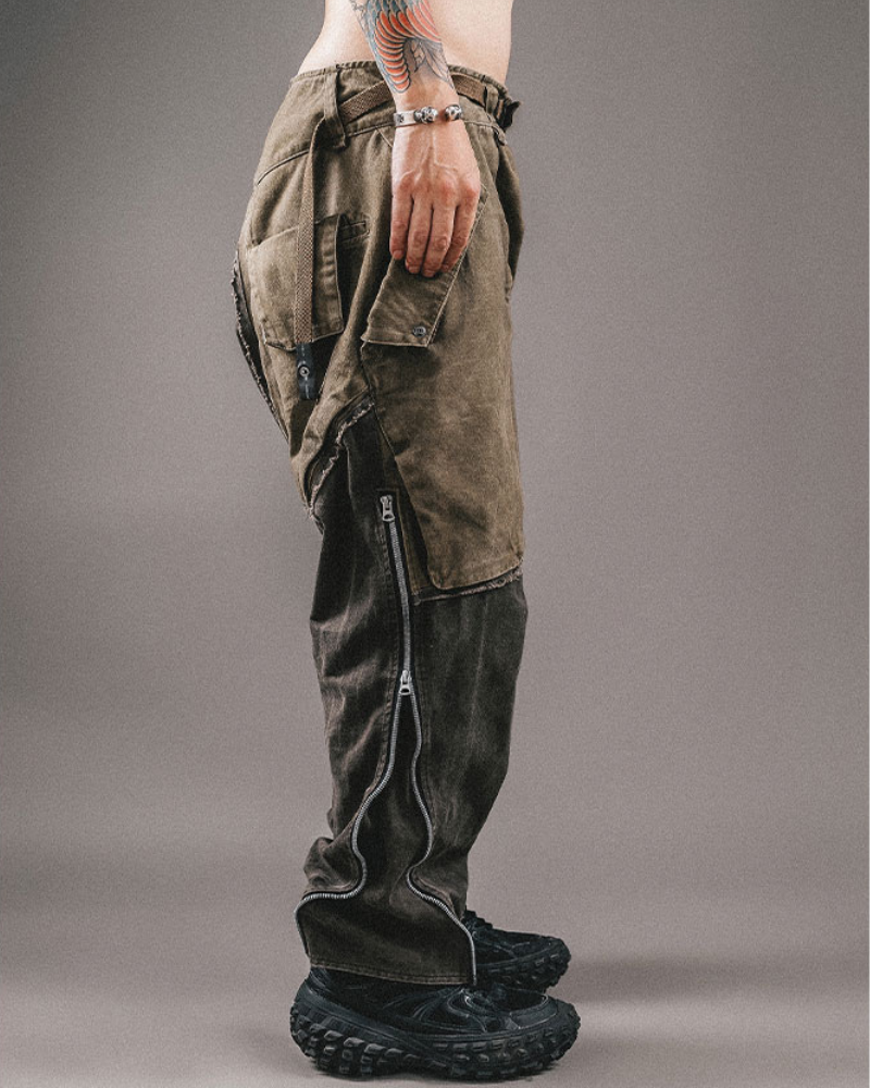 Color-Blocked Cargo Pants with Drawstring -  cargo pants for outdoor activities - Stylish Color-Blocked Cargo Pants with Drawstring Closure - View 3
