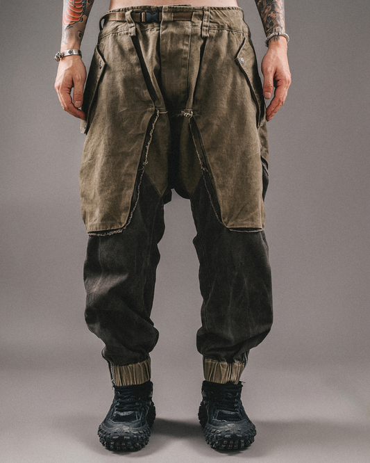 Color-Blocked Cargo Pants with Drawstring - cargo pants - Stylish Color-Blocked Cargo Pants with Drawstring Closure - Main view