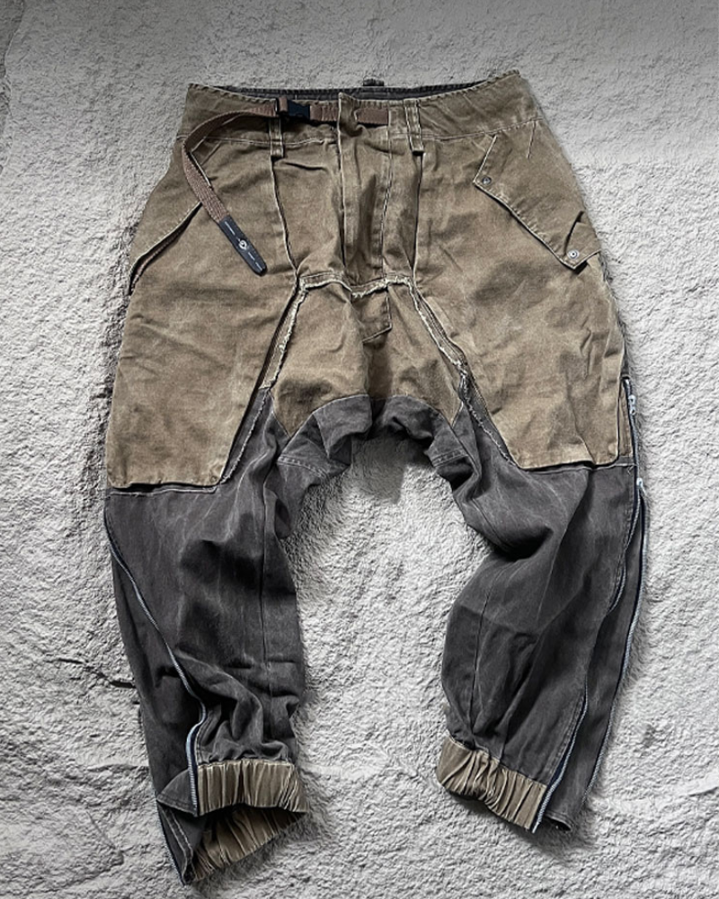 Color-Blocked Cargo Pants with Drawstring - cargo pants - Stylish Color-Blocked Cargo Pants with Drawstring Closure - View 10