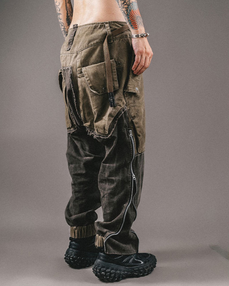 Color-Blocked Cargo Pants with Drawstring -  color-blocked - Stylish Color-Blocked Cargo Pants with Drawstring Closure - View 4