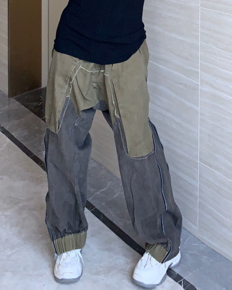 Color-Blocked Cargo Pants with Drawstring -  comfortable drawstring pants - Stylish Color-Blocked Cargo Pants with Drawstring Closure - View 14