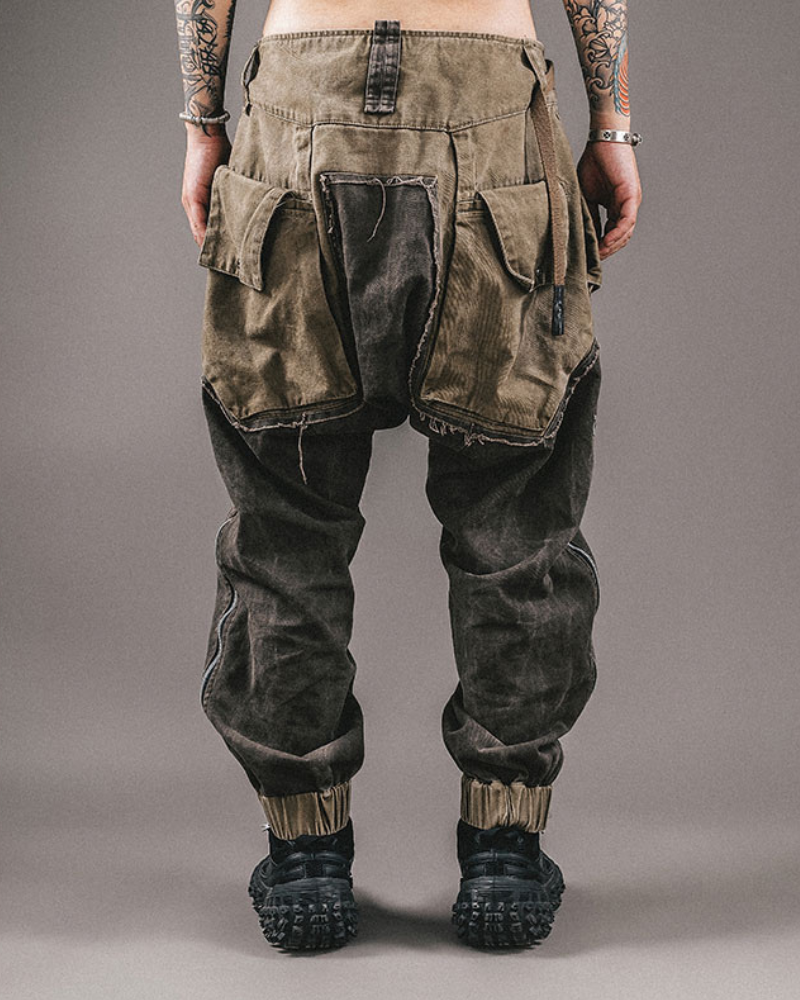 Color-Blocked Cargo Pants with Drawstring -  comfortable drawstring pants - Stylish Color-Blocked Cargo Pants with Drawstring Closure - View 5