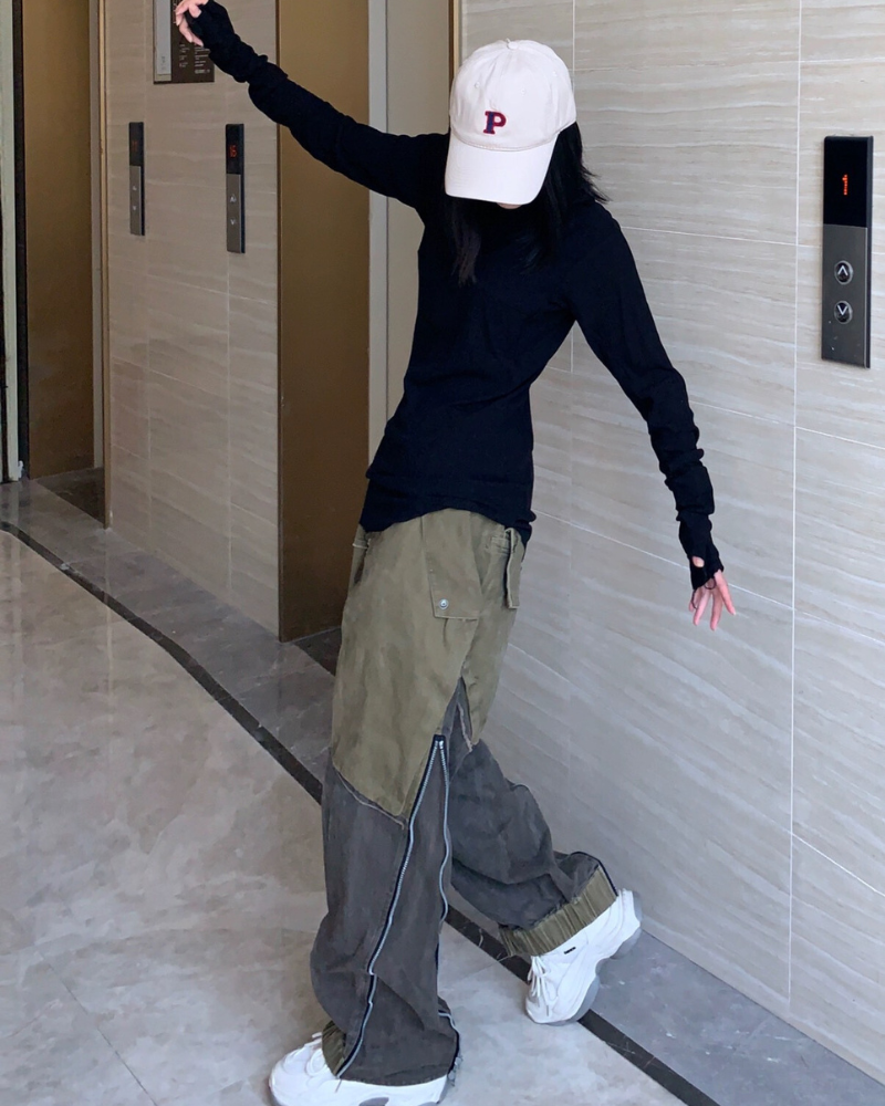 Color-Blocked Cargo Pants with Drawstring -  cotton cargo pants - Stylish Color-Blocked Cargo Pants with Drawstring Closure - View 15