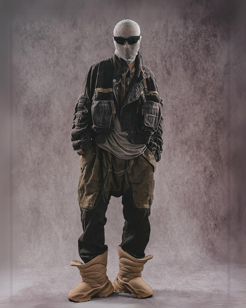 Color-Blocked Cargo Pants with Drawstring -  cotton cargo pants - Stylish Color-Blocked Cargo Pants with Drawstring Closure - View 6