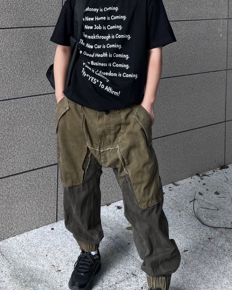 Color-Blocked Cargo Pants with Drawstring -  drawstring - Stylish Color-Blocked Cargo Pants with Drawstring Closure - View 16