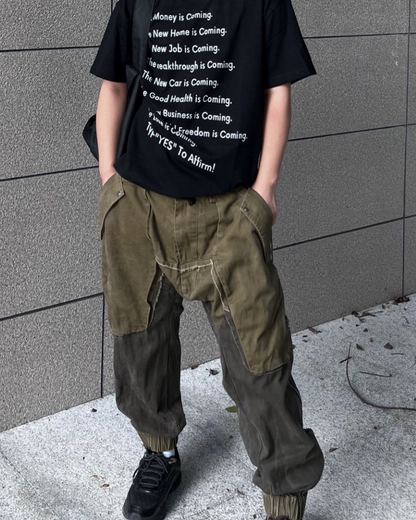 Color-Blocked Cargo Pants with Drawstring -  drawstring - Stylish Color-Blocked Cargo Pants with Drawstring Closure - View 16