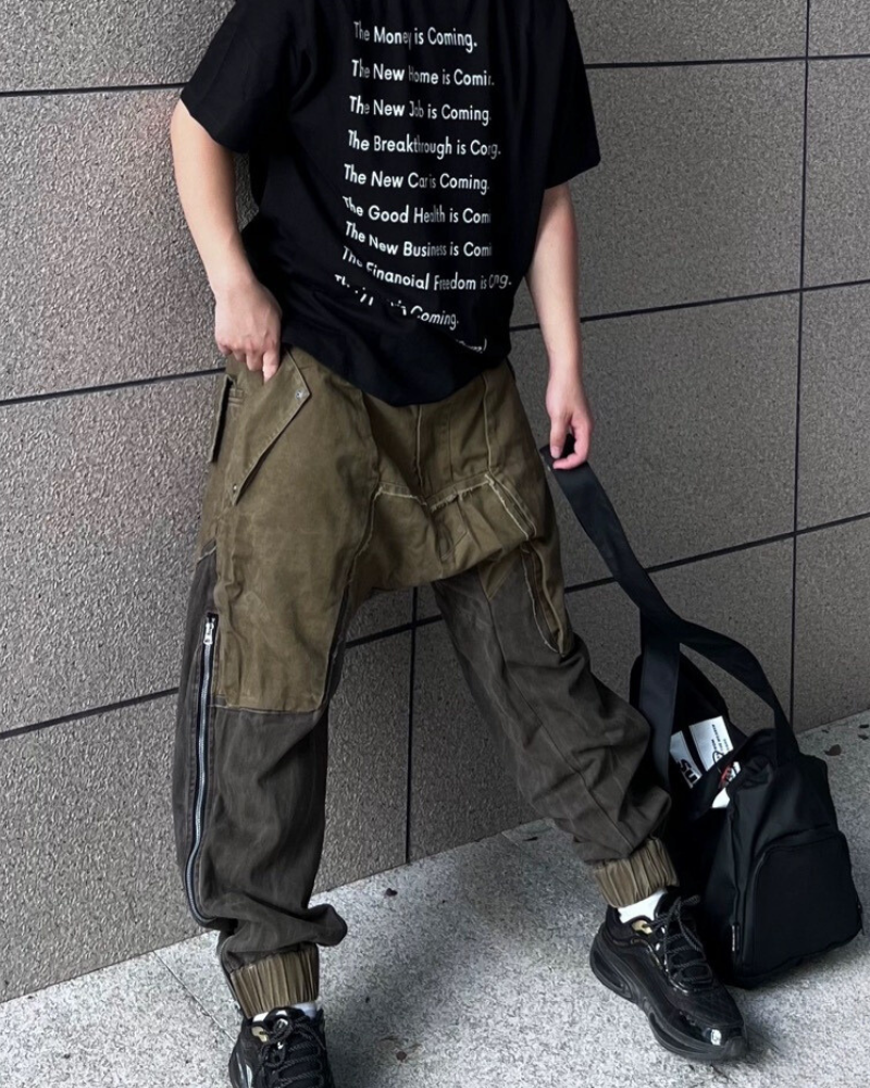 Color-Blocked Cargo Pants with Drawstring -  outdoor wear - Stylish Color-Blocked Cargo Pants with Drawstring Closure - View 17