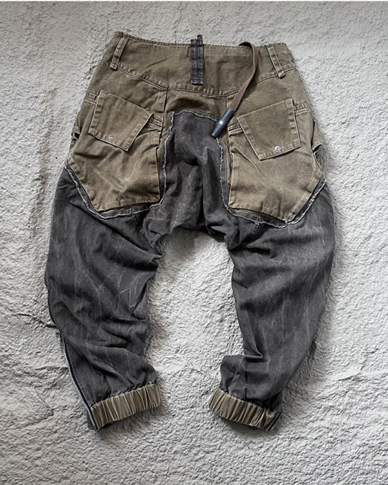 Color-Blocked Cargo Pants with Drawstring - stylish cargo pants - Stylish Color-Blocked Cargo Pants with Drawstring Closure - View 11