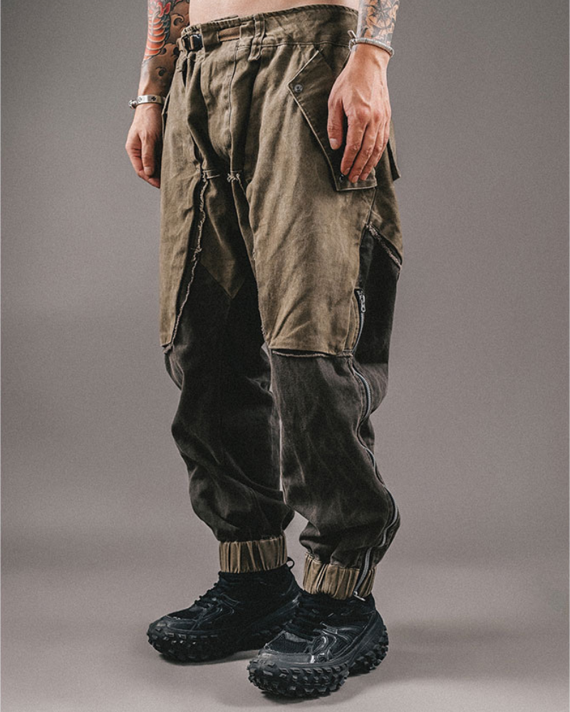 Color-Blocked Cargo Pants with Drawstring - stylish cargo pants - Stylish Color-Blocked Cargo Pants with Drawstring Closure - View 2