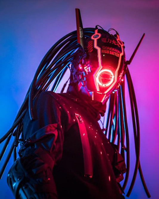 LED Cyberpunk Dreadlocks Helmet