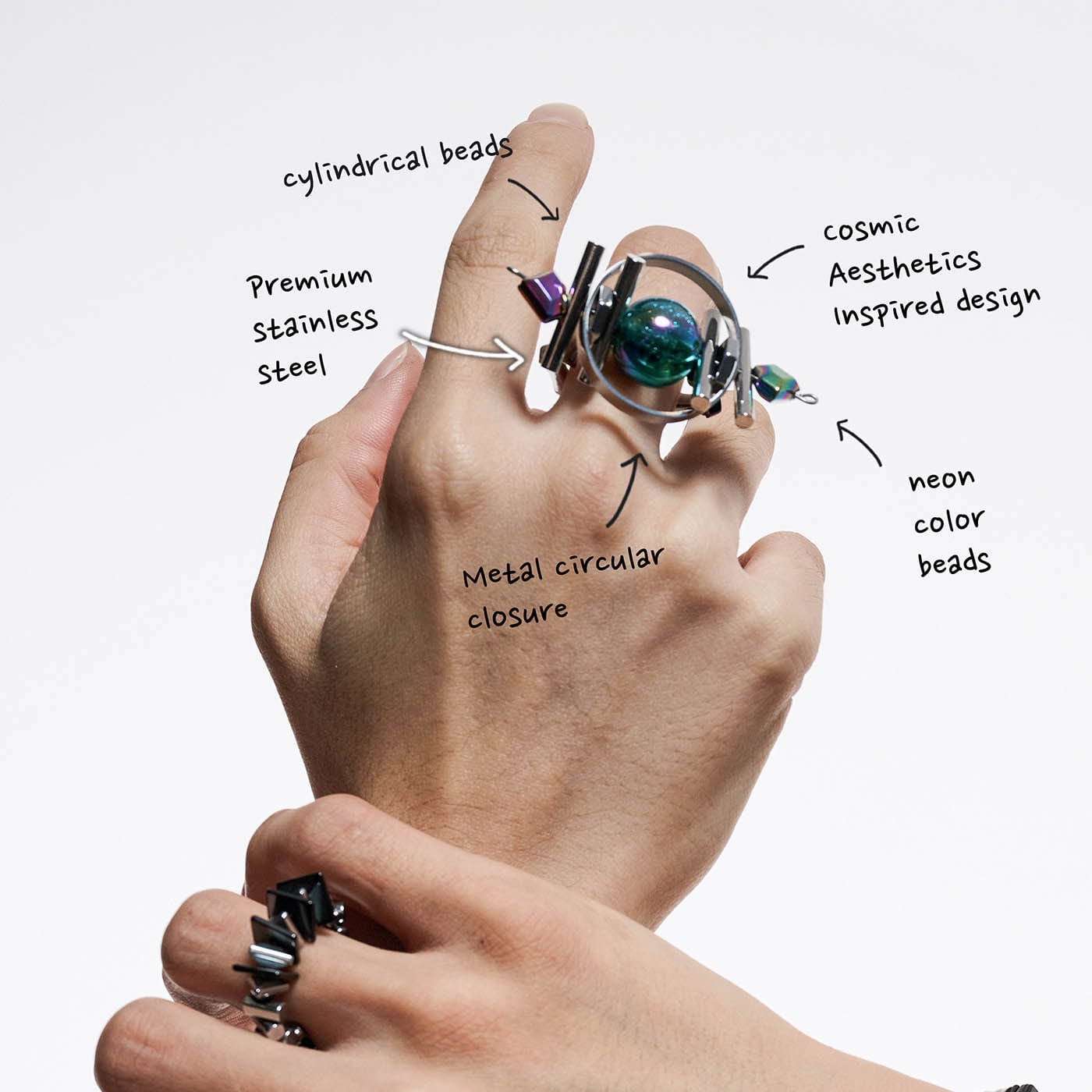 Cosmic Beaded Planet Ring -  adjustable ring - Cosmic Beaded Planet Ring with Unique Design - View 4