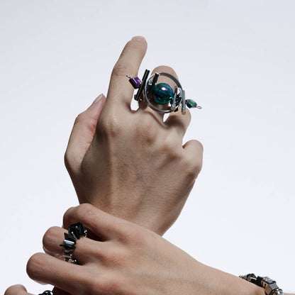 Cosmic Beaded Planet Ring - beaded ring - Cosmic Beaded Planet Ring with Unique Design - Main view