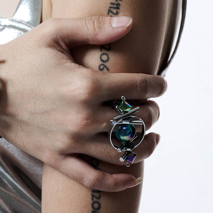 Cosmic Beaded Planet Ring - futuristic jewelry - Cosmic Beaded Planet Ring with Unique Design - View 2