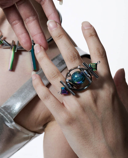 Cosmic Beaded Planet Ring -  stainless steel ring - Cosmic Beaded Planet Ring with Unique Design - View 6