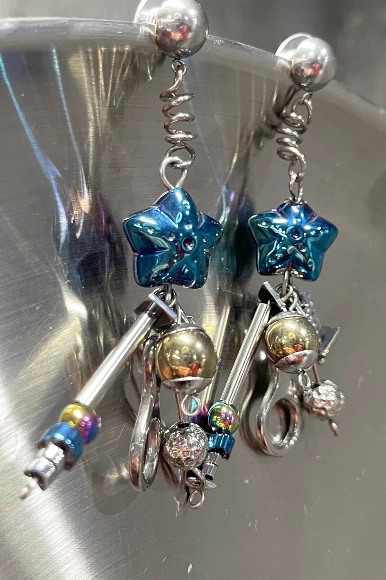Cosmic Blue Industrial Drop Earrings - drop earrings - Cosmic Blue Industrial Drop Earrings for Modern Style - View 7