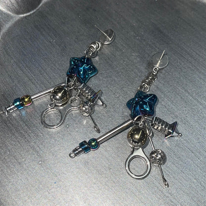 Cosmic Blue Industrial Drop Earrings -  industrial earrings - Cosmic Blue Industrial Drop Earrings for Modern Style - View 3