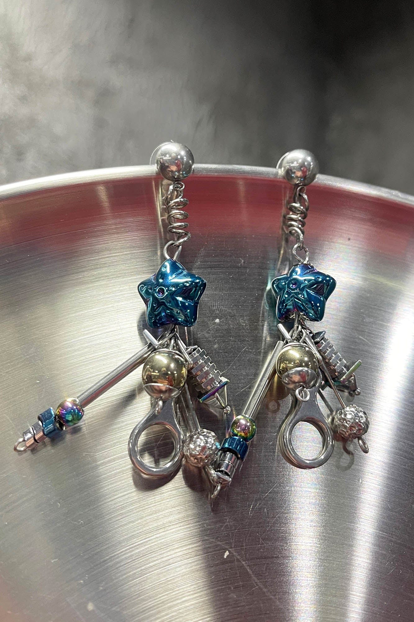 Cosmic Blue Industrial Drop Earrings -  modern jewelry - Cosmic Blue Industrial Drop Earrings for Modern Style - View 4