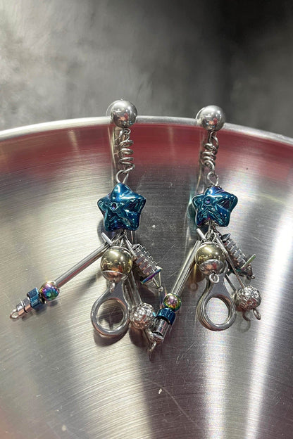 Cosmic Blue Industrial Drop Earrings -  modern jewelry - Cosmic Blue Industrial Drop Earrings for Modern Style - View 4