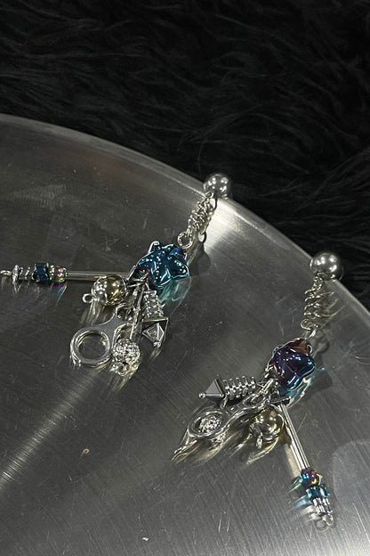 Cosmic Blue Industrial Drop Earrings -  streetwear accessories - Cosmic Blue Industrial Drop Earrings for Modern Style - View 6