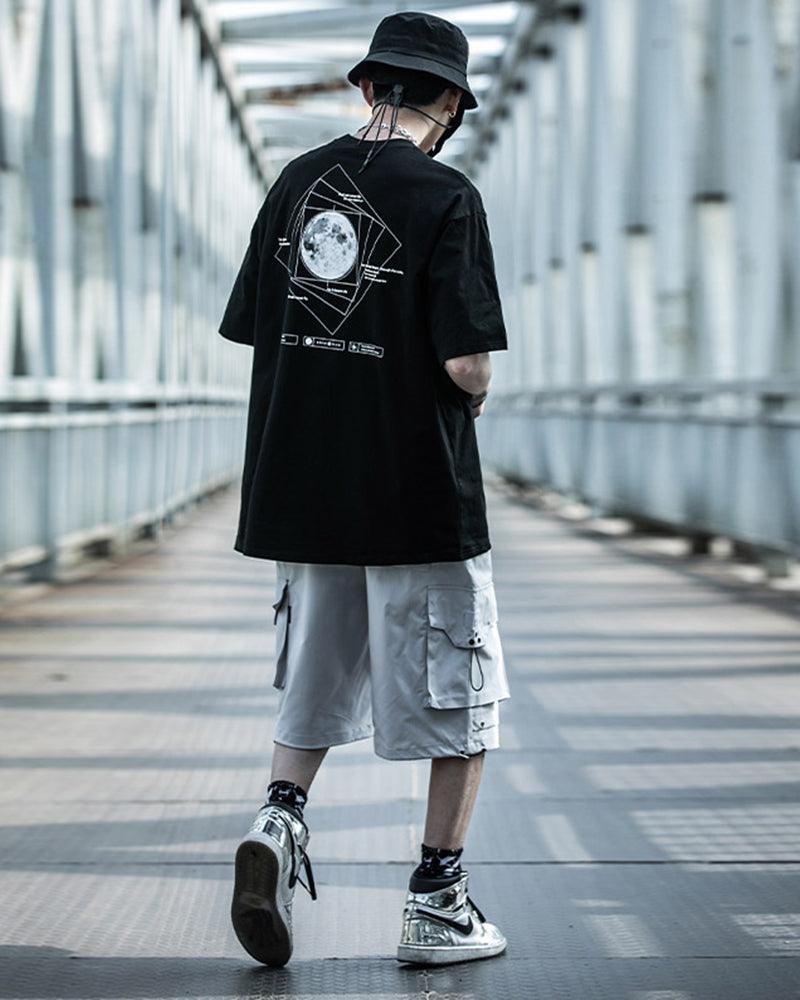 Cosmic Moon Sci-Fi Tee -  black t-shirt - Futuristic Cosmic Moon Urban Techwear T-Shirt - View 10