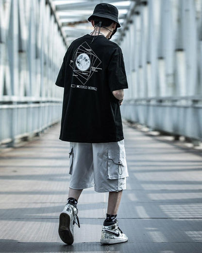 Cosmic Moon Sci-Fi Tee -  black t-shirt - Futuristic Cosmic Moon Urban Techwear T-Shirt - View 10