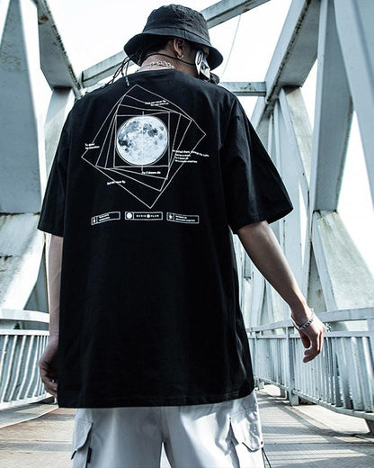 Cosmic Moon Sci-Fi Tee -  black t-shirt - Futuristic Cosmic Moon Urban Techwear T-Shirt - View 3