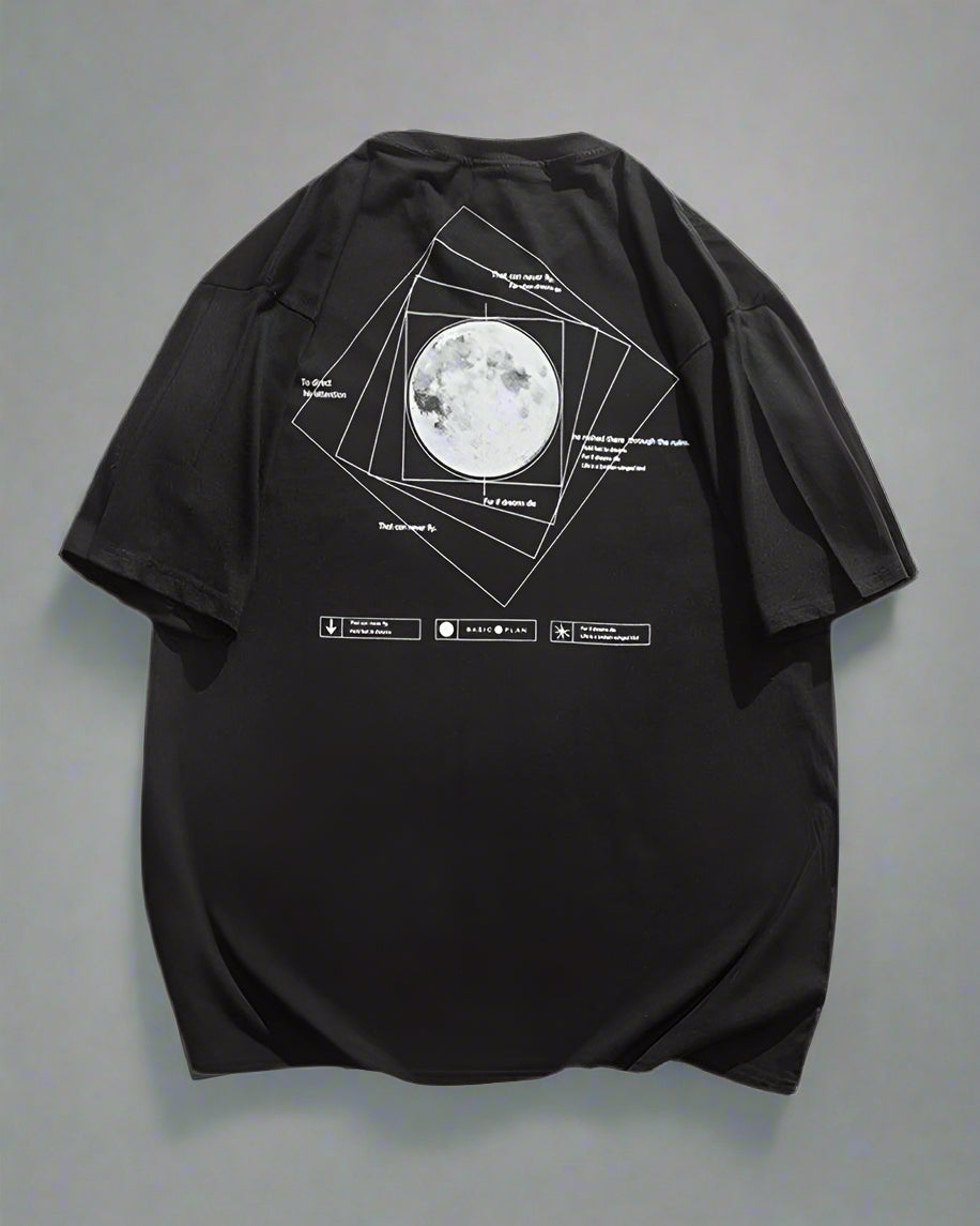 Cosmic Moon Sci-Fi Tee - comfortable techwear - Futuristic Cosmic Moon Urban Techwear T-Shirt - Main view