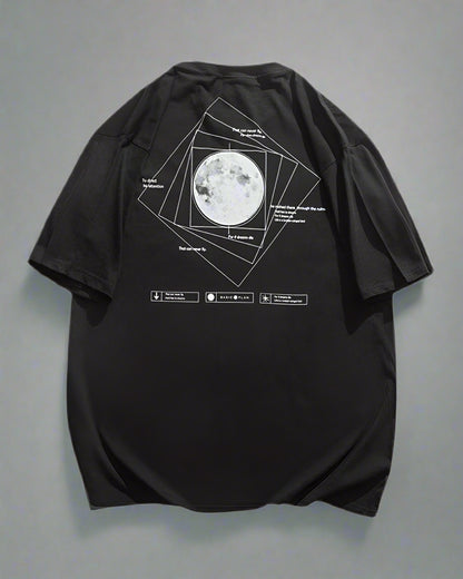 Cosmic Moon Sci-Fi Tee - comfortable techwear - Futuristic Cosmic Moon Urban Techwear T-Shirt - Main view