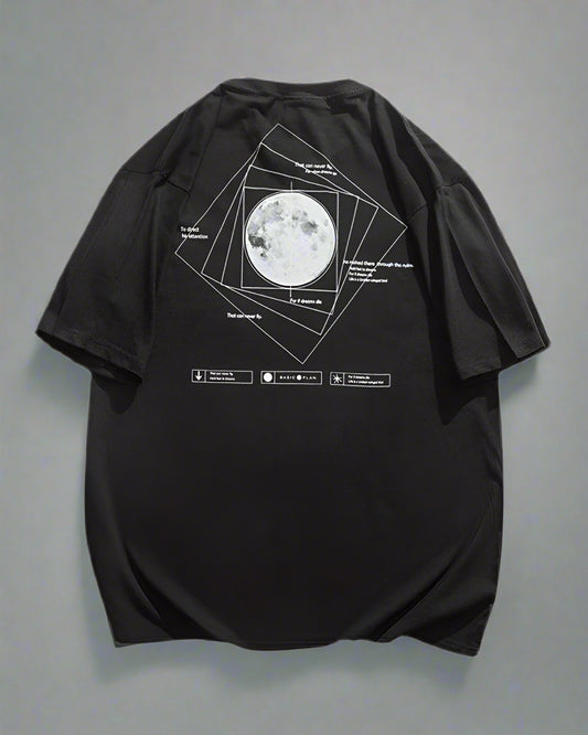 Cosmic Moon Sci-Fi Tee - comfortable techwear - Futuristic Cosmic Moon Urban Techwear T-Shirt - Main view