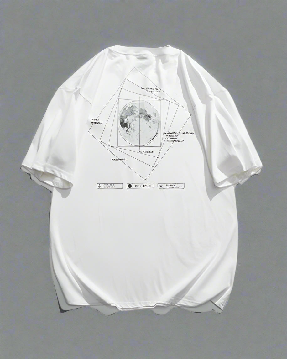 Cosmic Moon Sci-Fi Tee - techwear t-shirt - Futuristic Cosmic Moon Urban Techwear T-Shirt - View 2