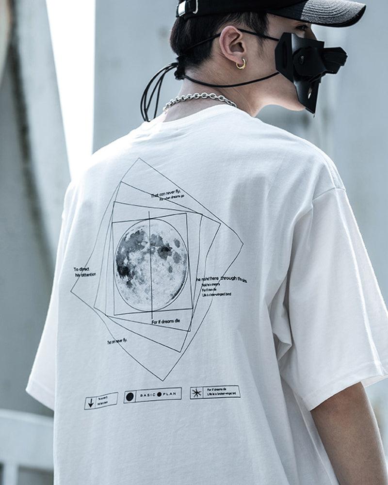 Cosmic Moon Sci-Fi Tee -  white t-shirt - Futuristic Cosmic Moon Urban Techwear T-Shirt - View 7