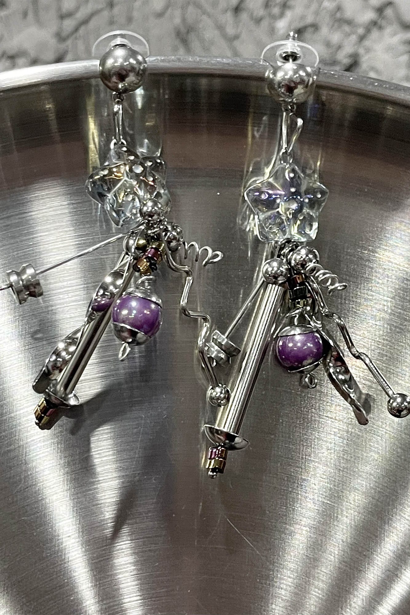 Cosmic Purple Industrial Drop Earrings -  industrial earrings - Cosmic Purple Industrial Drop Earrings for Unique Style - View 4