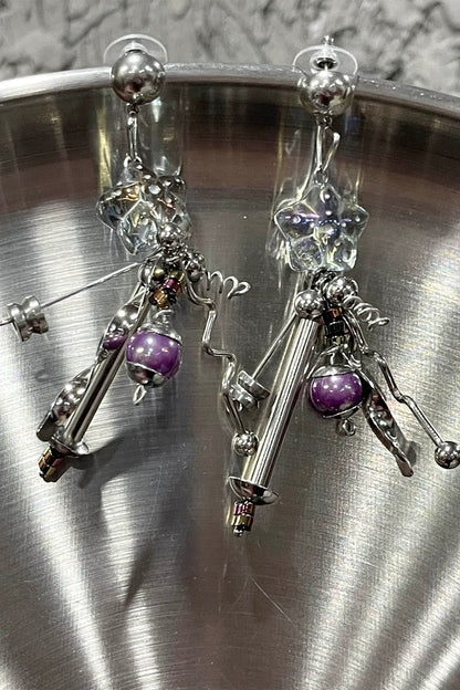 Cosmic Purple Industrial Drop Earrings -  industrial earrings - Cosmic Purple Industrial Drop Earrings for Unique Style - View 4