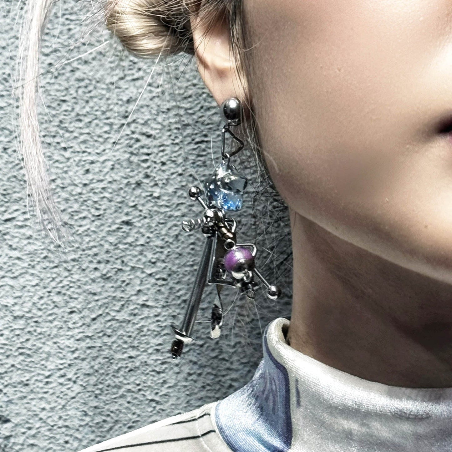 Cosmic Purple Industrial Drop Earrings - unique style earrings - Cosmic Purple Industrial Drop Earrings for Unique Style - View 2