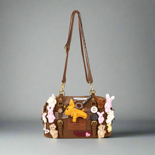 Cozy Animal Charm Shoulder Bag - shoulder bag - Charming Cozy Animal Shoulder Bag with Plush Details - Main view