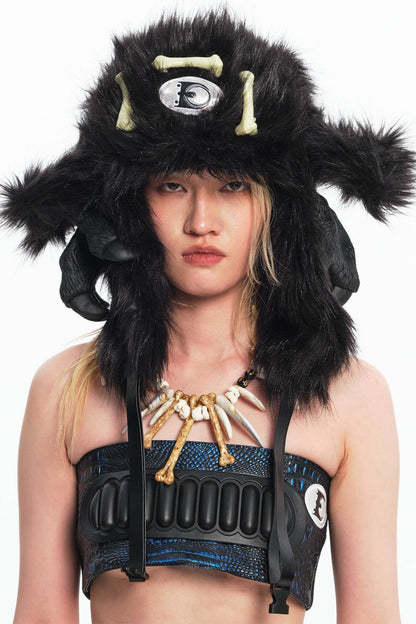 Cozy Claw Faux Fur Hat -  bone claw detail - Stylish Faux Fur Winter Hat with Tribal Design - View 4