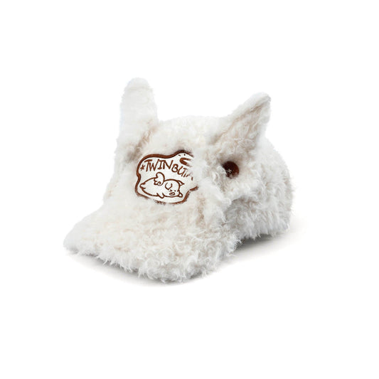 Cozy Furry Ear White Cap - BEST SELLERS - Cozy Faux Shearling Cap with Playful Piglet Design - Main view