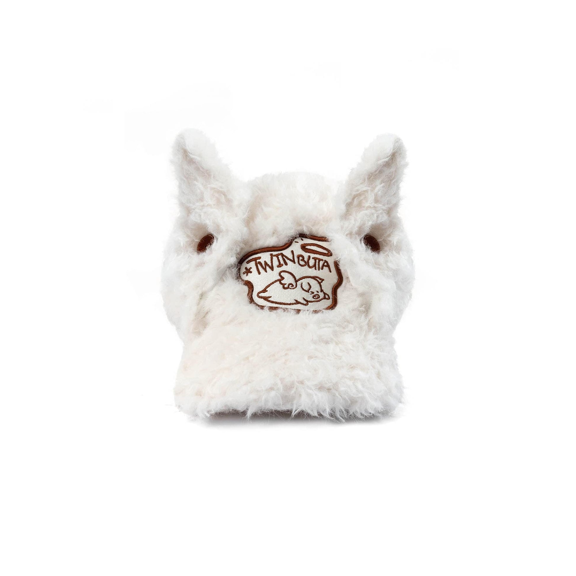 Cozy Furry Ear White Cap - faux shearling hat - Cozy Faux Shearling Cap with Playful Piglet Design - View 2