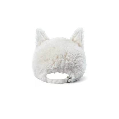 Cozy Furry Ear White Cap - furry cap - Cozy Faux Shearling Cap with Playful Piglet Design - View 3