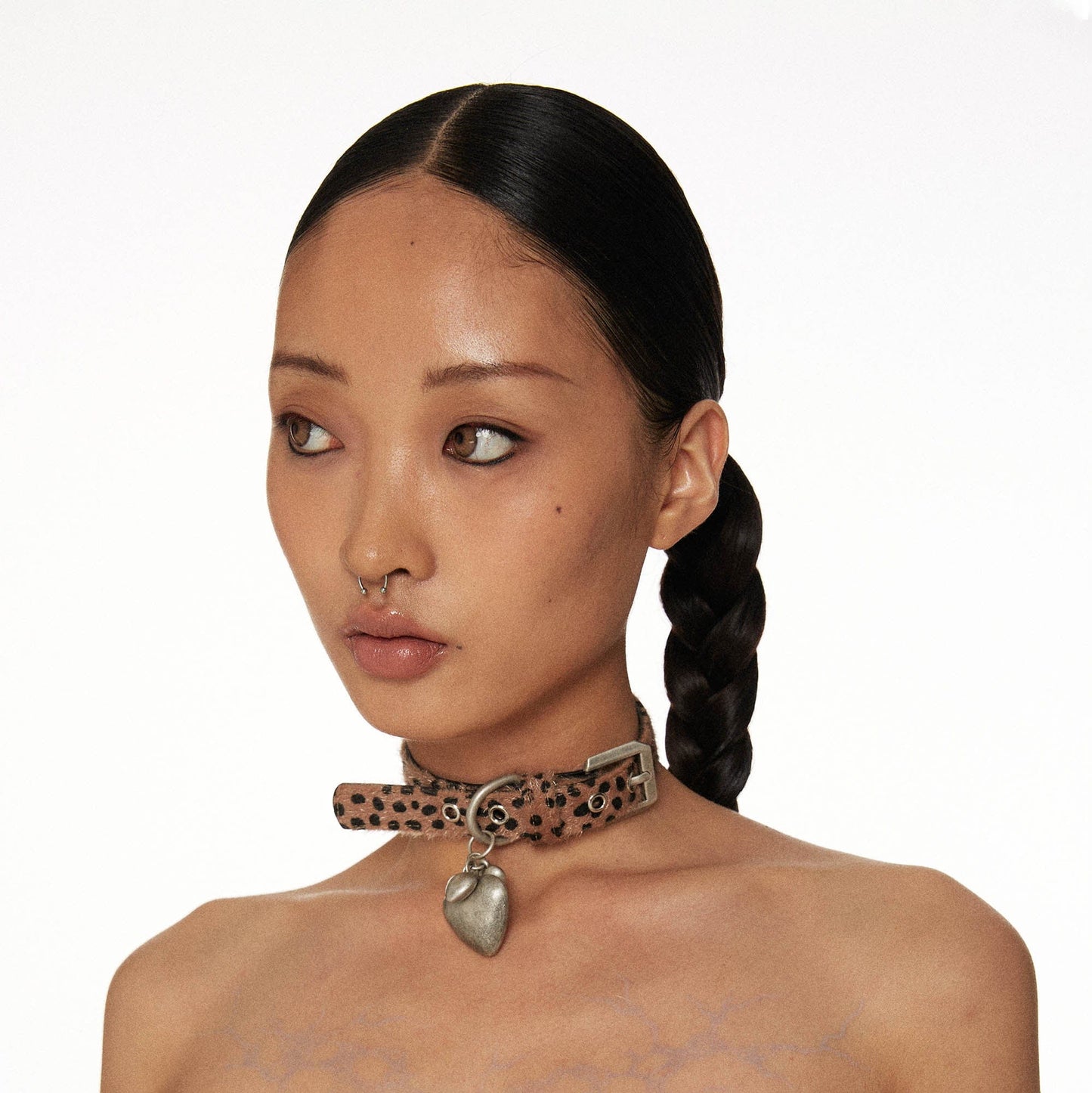 Cozy Heart Metal Choker -  adjustable choker - Cozy Heart Choker with Soft Mohair Strap - View 3