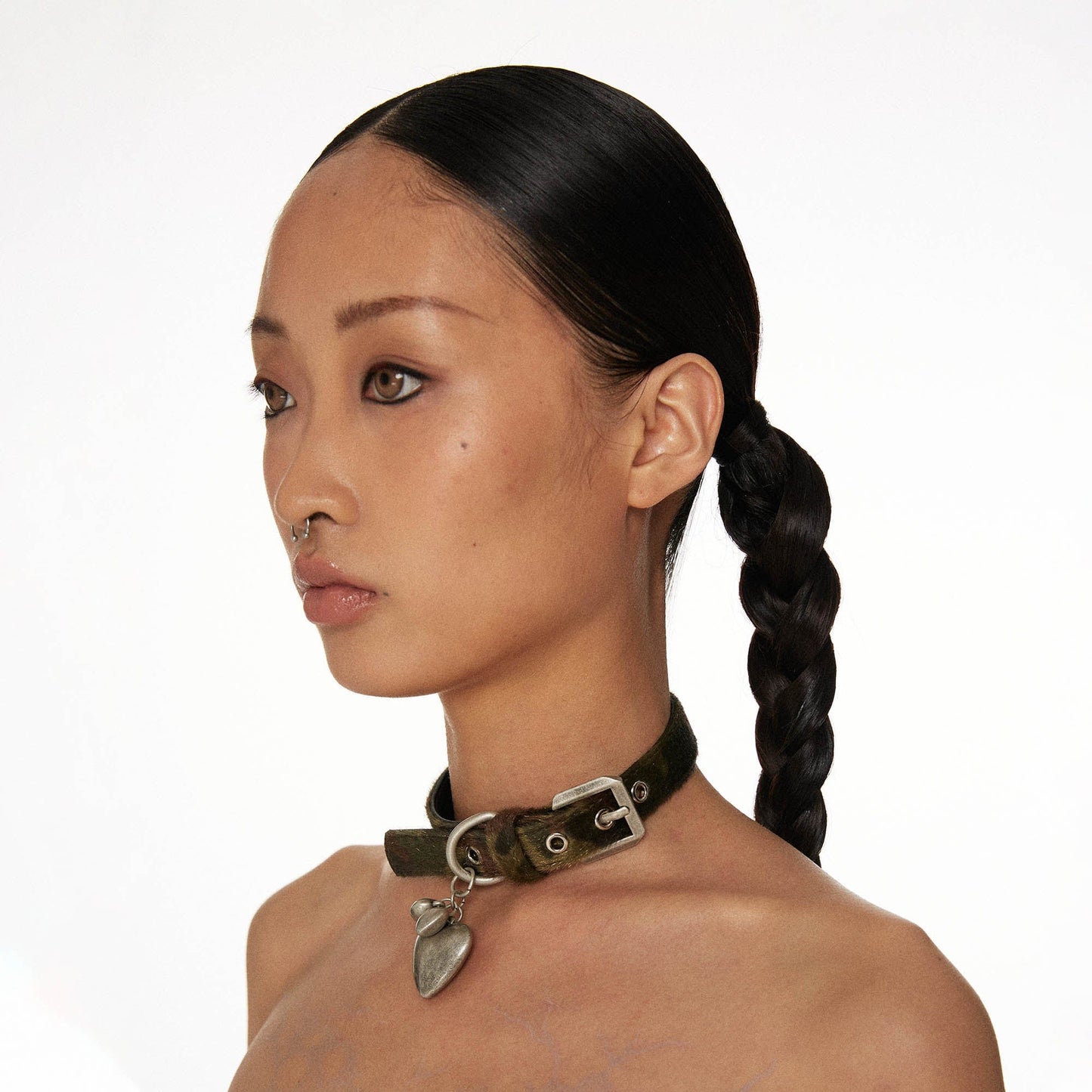 Cozy Heart Metal Choker -  fashion accessory - Cozy Heart Choker with Soft Mohair Strap - View 4