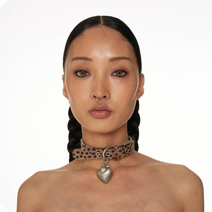 Cozy Heart Metal Choker - metal choker - Cozy Heart Choker with Soft Mohair Strap - Main view