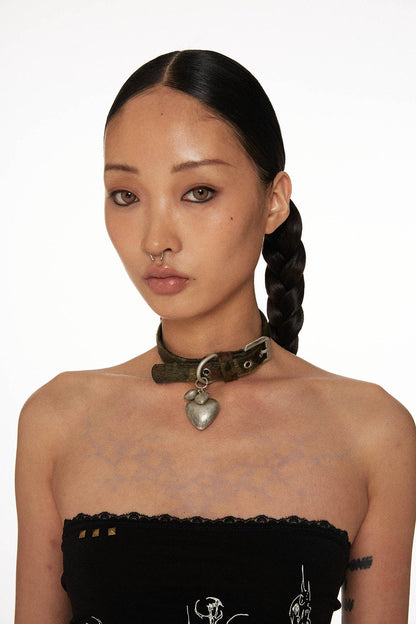 Cozy Heart Metal Choker - metal choker - Cozy Heart Choker with Soft Mohair Strap - View 8