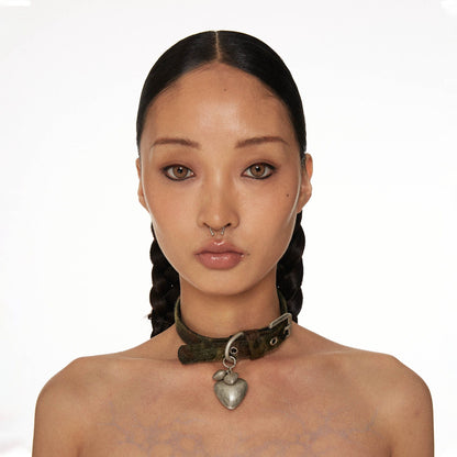 Cozy Heart Metal Choker - mohair textured choker - Cozy Heart Choker with Soft Mohair Strap - View 2