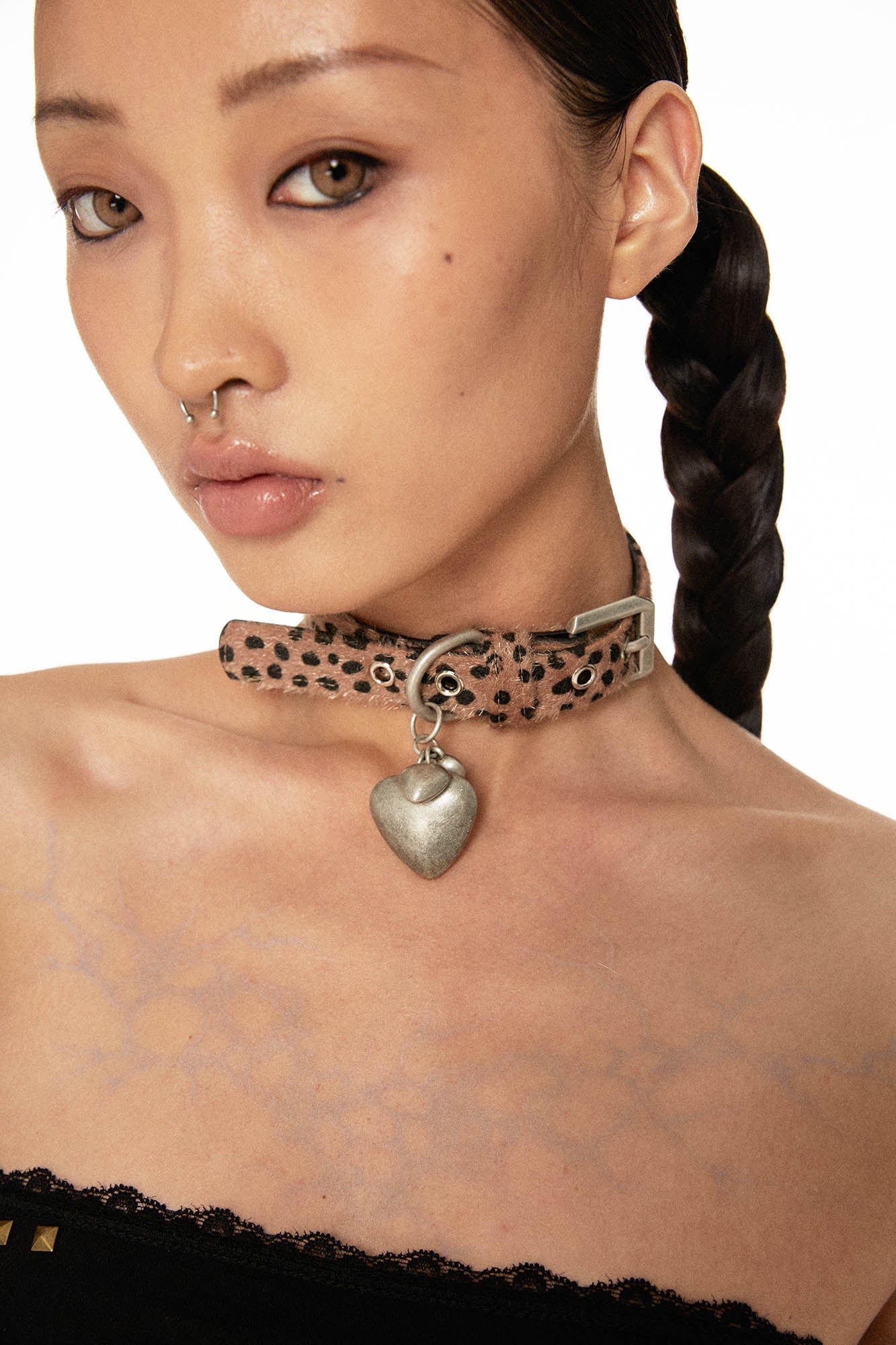 Cozy Heart Metal Choker - mohair textured choker - Cozy Heart Choker with Soft Mohair Strap - View 9