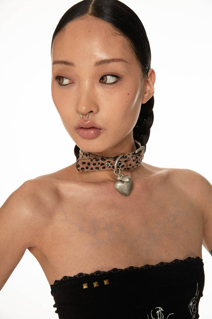 Cozy Heart Metal Choker -  rustic heart choker - Cozy Heart Choker with Soft Mohair Strap - View 6