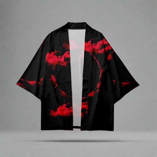 Crimson Crescent Kimono - haori style kimono - Crimson Crescent Kimono - Stylish Streetwear Cardigan - Main view
