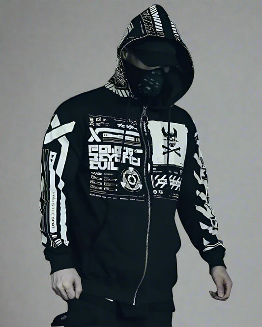 Cyberpunk-Inspired Zip Hooded Jacket