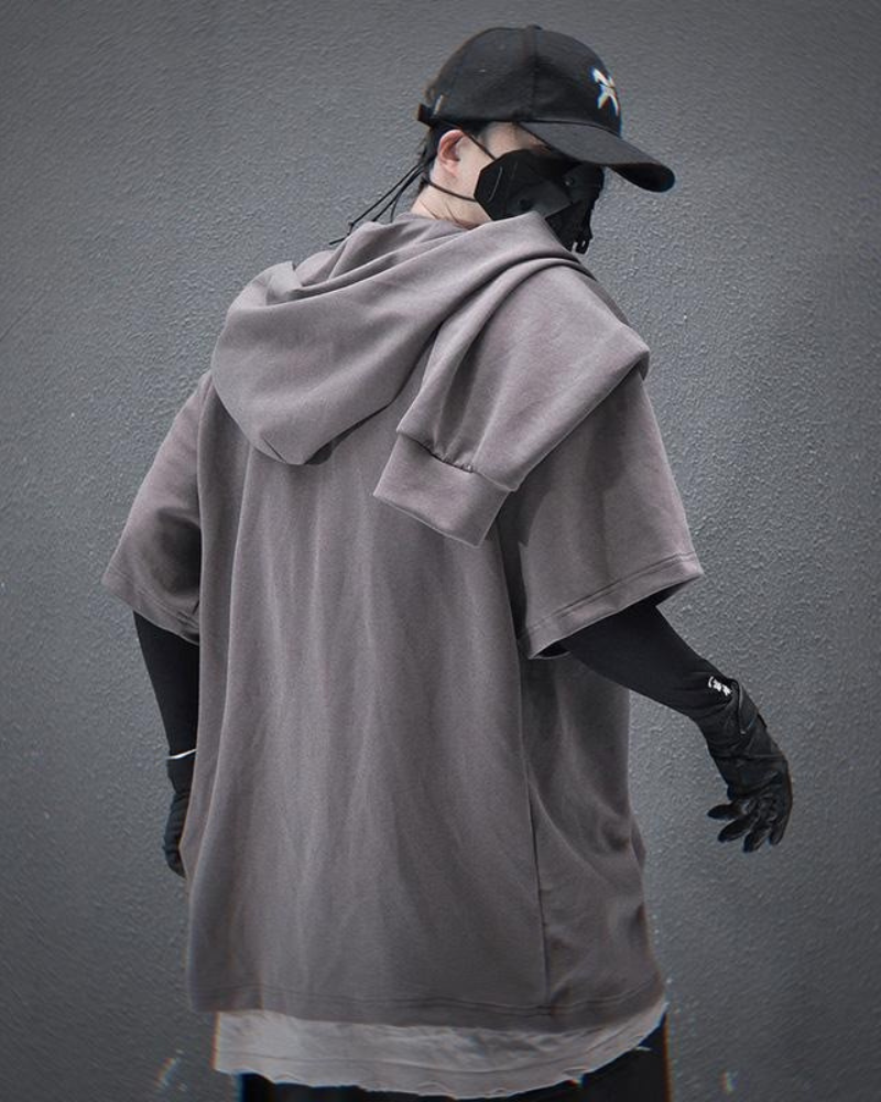 Customizable Hooded Techwear Tee -  casual - Customizable Hooded Techwear Tee for Versatile Style - View 3
